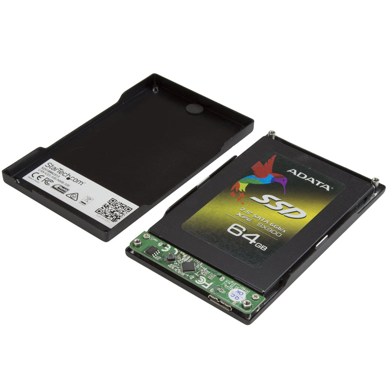 StarTech 2.5in SATA Hard Drive Enclosure, USB 3.1 Gen 2, Case (S251BMU313) | External portable enclosure, USB 3.1 Gen 2 10Gbps, HDD and SSD, Brushed aluminum, USB-A cable, Spacer USB 3.1 (10Gbps)