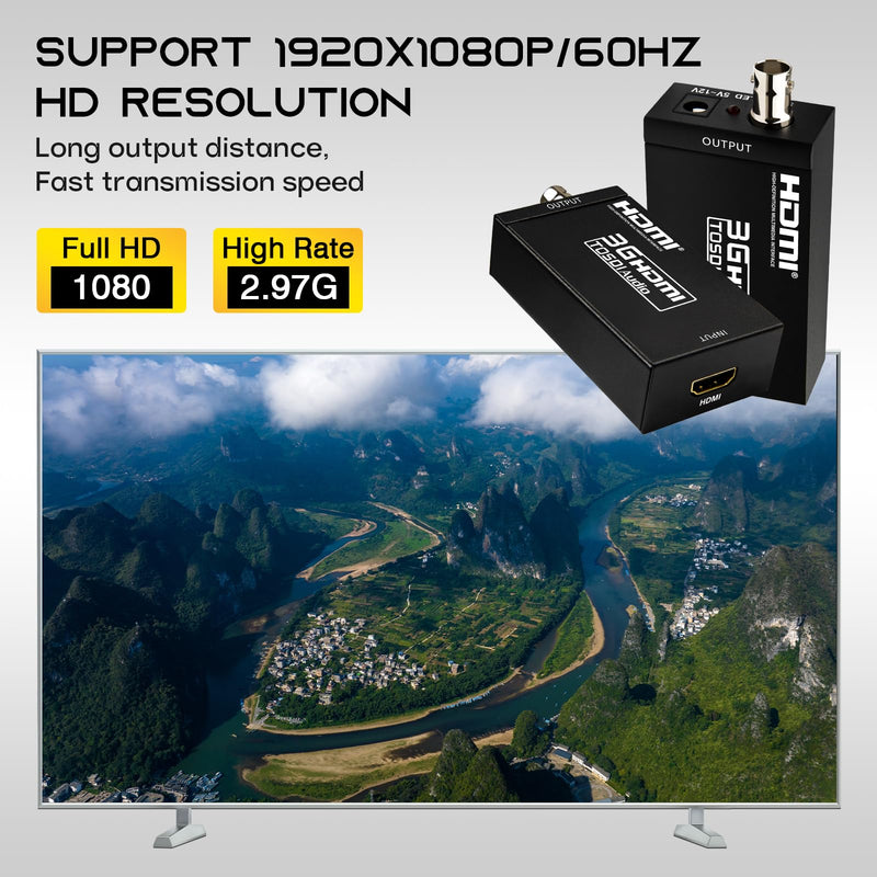 Boobrie HDMI to SDI Converter 3G-SDI with Audio De-Embedding, 300ft Long Distance Transmission Support 1080P@60Hz for SDI Monitor, Video Camera, Live Broadcast