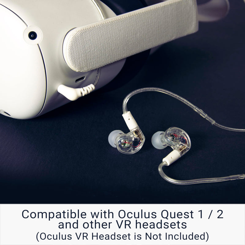 MEE Audio M6 VR Multiplatform in-Ear Earphones with Headset Microphone for PS5, Xbox, Nintendo Switch, PC; Also Includes Short Cable and mounting Bracket for Oculus Quest and Other VR Gaming Headsets 3.5mm Wired for VR Clear