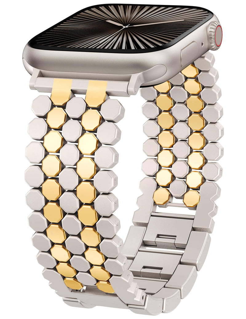 Minyee 2 Packs Band Compatible with Apple Watch Band Women 42/46/38/40/41/44/45/49mm, Celtic Knot Silicone Band & Dressy Honeycomb Pretty Adjustable Metal Designer Classy Wristband