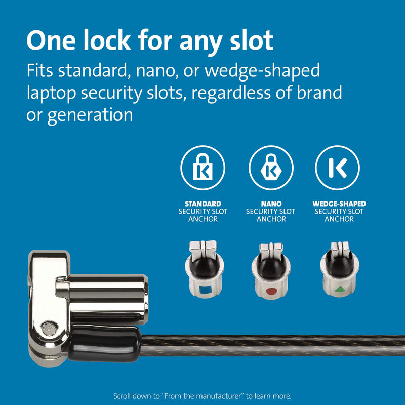 Kensington Universal 3-in-1 Keyed Laptop Locking Cable, Computer Security Keyed Lock, T-bar, Nano, Wedged-shaped (K62318WW) Laptop Lock