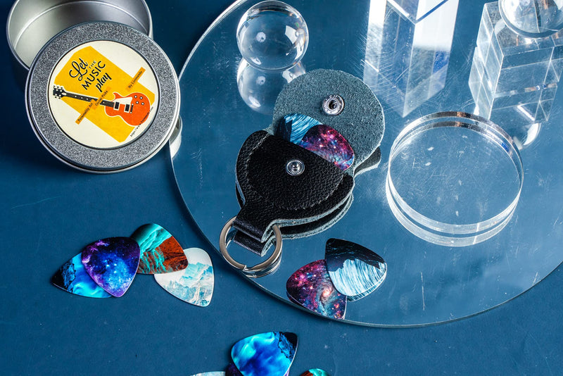 Guitar Picks - Cheliz 12 Medium Gauge Celluloid Guitar Picks In a Box W/Picks Holder. Unique Guitar Gift For Bass, Electric & Acoustic Guitars (Natural Image) 12 packs Natural Image