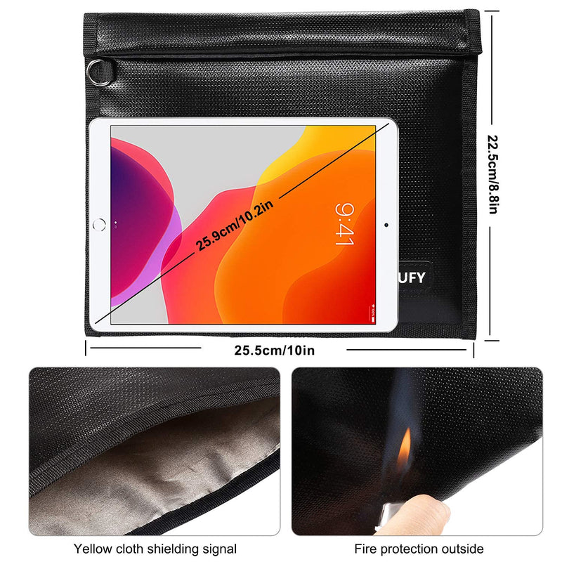 Faraday Bags 9.8 x 11 Inches, Fireproof & Waterproof Faraday Cage, Faraday Key Fob Protector, Cell Phone Signal Jammer, Car RFID Signal Blocking, Anti-Theft Pouch 9.8"X11" Black