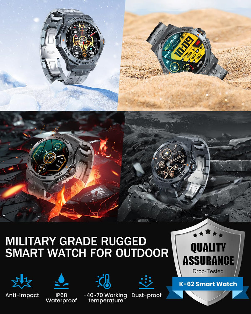 Military Smart Watch for Men with Bluetooth Call, 1.43" AMOLED Screen Smartwatch with Heart Rate/Sleep Monitor, IP68 Waterproof Fitness Tracker with 100+ Sport Modes for iOS Android