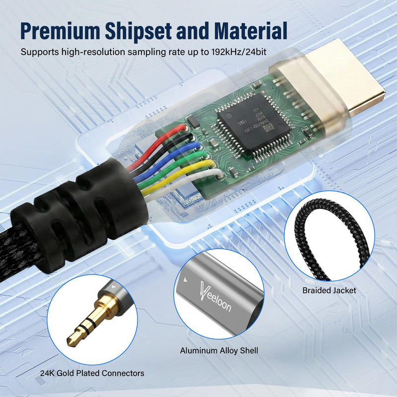 HDMI ARC to 3.5mm AUX Audio Extractor Converter Cable 3 FT, USB Powered ARC/eARC to Stereo Male Adapter Splitter,192KHz PCM for TV Sound System Speaker Soundbar Home Theater Amplifier,Plug & Play 3FT
