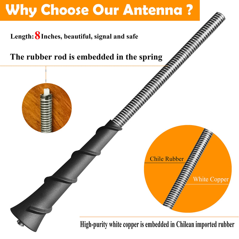 8 Inch Antenna for Dodge Dart (2013-2016), Flexible Rubber Dodge Dart Antenna Mast Replacement - Part Number 68297936AA
