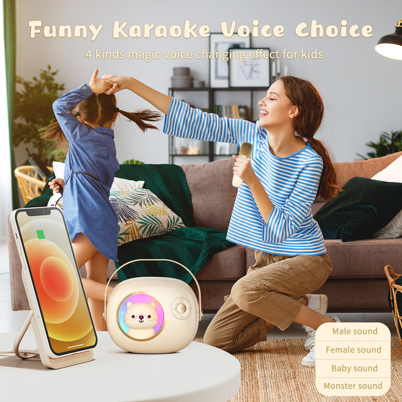K9 Cute Space Bear Mini Karaoke Machine for Kid, Rechargeable 1800mAh Portable Bluetooth Karaoke Speaker with Wireless Microphone & RGB Light for Girls Boys Family Home Party