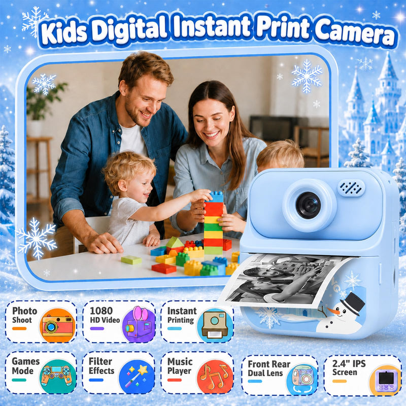 Frozen Kids Camera Instant Print Frozen Toys for Girls,1080P HD Dual-Lens Selfie Digital Camera with Print Paper & 32GB SD Card Christmas Birthday Gifts Toys for Girls Age 5-16 Years Old