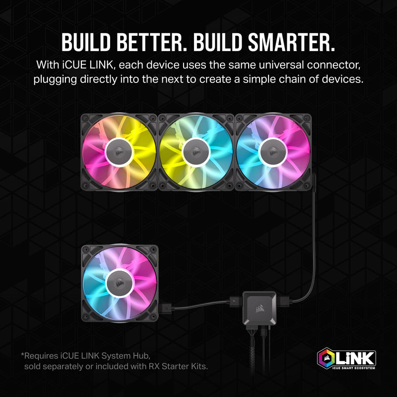 CORSAIR iCUE Link RX120 RGB 120mm PWM Fan - Magnetic Dome Bearing - Single Fan - Black 1 x 120mm