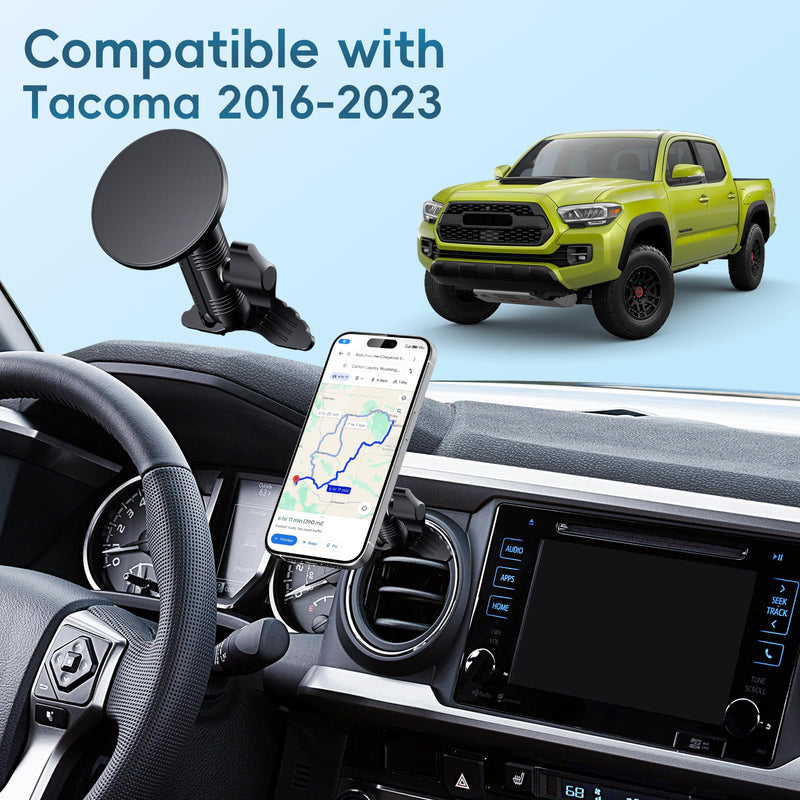 Car Vent Magnetic Phone Mount Compatible with Toyota Tacoma 2016-2023 3rd | Tundra 2014-2021 3rd Gen | 20x Strong Magnet | Full Metal Arm | 360° Adjustable | Anti-Scratch Base | All Smartphones Magnetic Mount