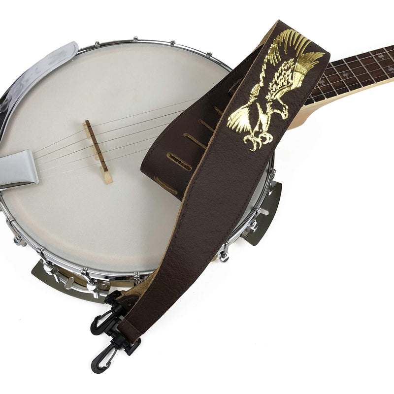 [AUSTRALIA] - Perri's Leathers, Banjo Flying Eagle Guitar Strap, Polyester and Plastic Combined, Brown, Foil Embosed, Anti-Slip, Classic, Suitable for Each Level, Standard, Compatible with All Button Lock Systems 44.5" to 53" Flying Eage Brown 