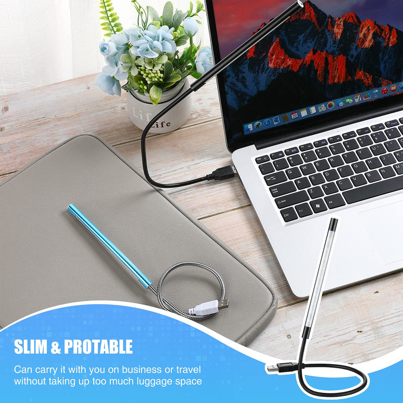 2 Pieces USB LED Light USB Light for Laptop Keyboard Light Gooseneck Light Computer Light Flexible Stick Dimmable LED Lamp Touch Switch for Reading Book (Black, Blue) Black, Blue