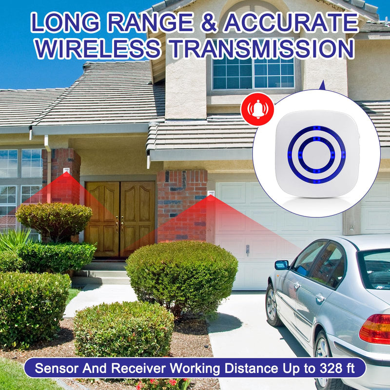 [AUSTRALIA] - Motion Sensor Alarm Wireless Driveway Alarm Indoor Home Motion Detector Long Range Security Alert Monitor System with 6 Sensor and 3 Receiver, 38 Chime Tunes and LED Indicators 