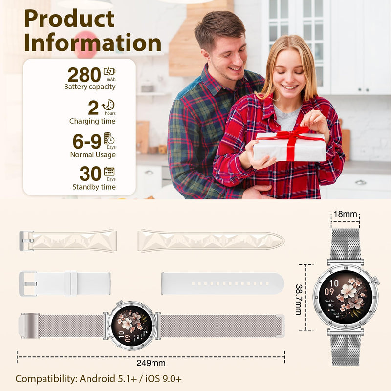 Smart Watches for Women (Answer/Make Calls), 1.19" AMOLED Slim Silver | Smartwatch with Heart Rate/Sleep Monitor,120+ Sport Modes Fitness Tracker with Bluetooth for iOS/Android Silver 1.19''