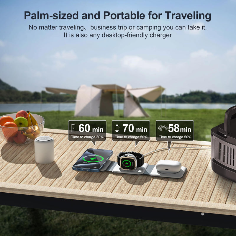 [AUSTRALIA] - UCOMX 3 in 1 Charging Station for Multple Devices,Foldable 3 in 1 Wireless Charger for Travel,Nano Wireless Charging Station for iPhone16 15 14 13 12 Pro Max/Watch 10 9 8 7 6 5 4 3 Ultra/AirPod Pro White 