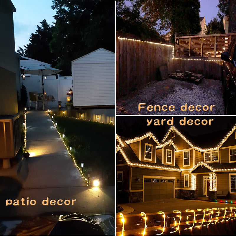 Solar Rope Light 33FT 100L IP65 Weatherproof Outdoor LED Copper Fairy String Tube Lights for Party Garden Porch Yard Home Wedding Vacation Daily Holiday Tree Decoration Lighting (Warm White) Warm White