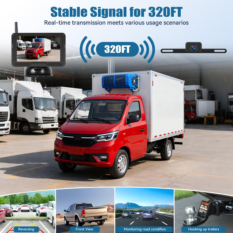 Wireless Backup Camera for Car 4.3 Inch Monitor Digital Signal Stable Rear View Camera Night Vision for Truck/Car/Pickup/SUV/ IP69 Waterproof with License Plate Backup