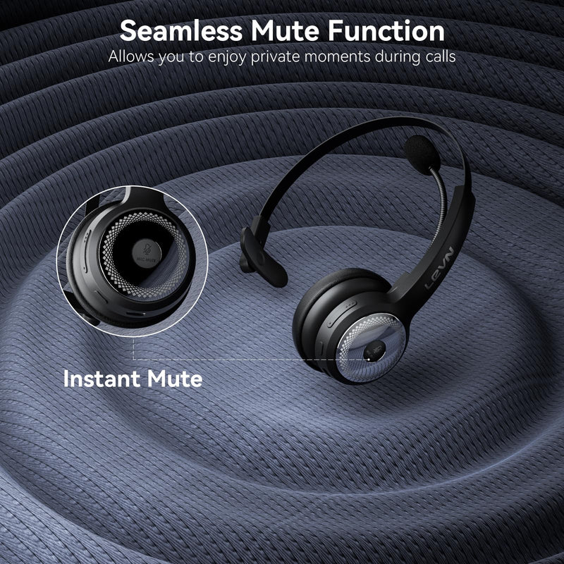 LEVN Bluetooth 5.0 Headset, Wireless Headset with Microphone (AI Noise Cancelling), 35Hrs Bluetooth Headphones with USB Dongle for PC, Suitable for Remote Work/Call Center/Zoom/Online Class/Trucker