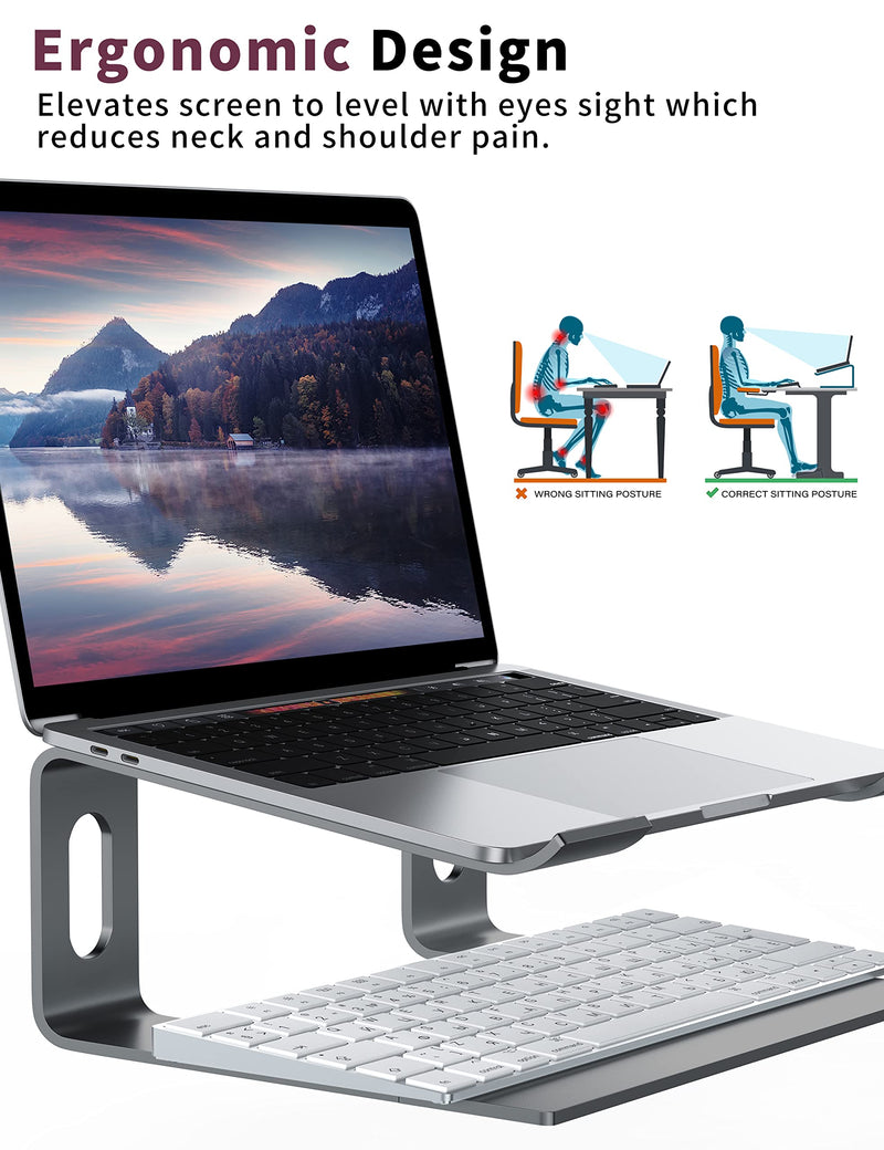 ALASHI Laptop Stand for Desk, Aluminum Computer Riser, Ergonomic Notebook Holder, Detachable Metal Laptops Elevator, PC Cooling Mount Support 10 to 15.6 Inches Notebook, Grey C-Grey