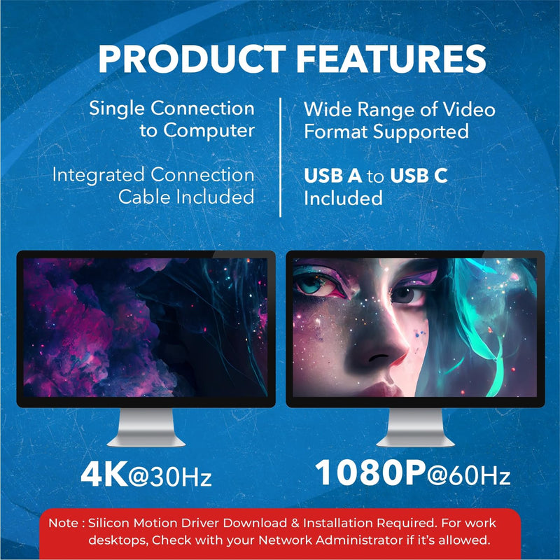 OREI SplitExtend HDMI Splitter Extended Display for Dual Monitor - 4K@30Hz | HDMI Splitter for Dual Monitors USB-A & USB-C to 2 HDMI Displays – 4K@30Hz + 1080p Output – Compatible with Windows & Mac 1x2 SplitExtend