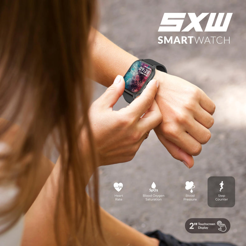 Supersonic SC-181SW 2-inch Touch Screen Smartwatch with Heart Rate Monitor, Blood Pressure, Oxygen Levels, Calories, Steps, Sleep Monitoring, Voice Assistance & IP67 Waterproof Fitness Tracker