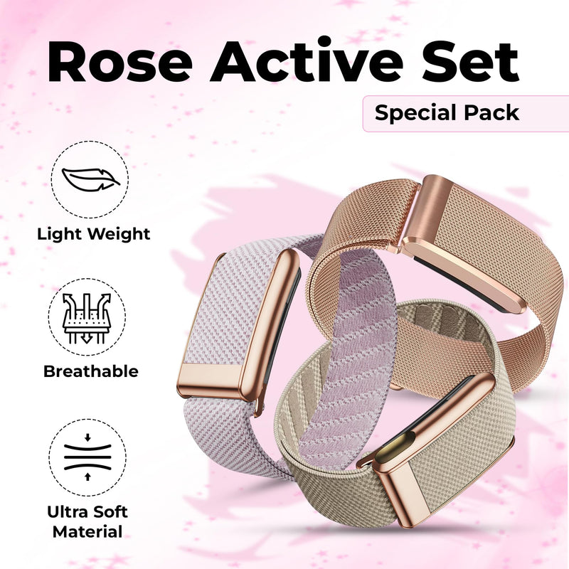 DADO For Her Women WHOOP 5.0 Bands Multi-Pack – 3 Pack Stylish Wrist Straps, Flexible All-Day Comfort with Adjustable Stainless Steel Slider – Designed for Everyday & Active Wear Rose Active
