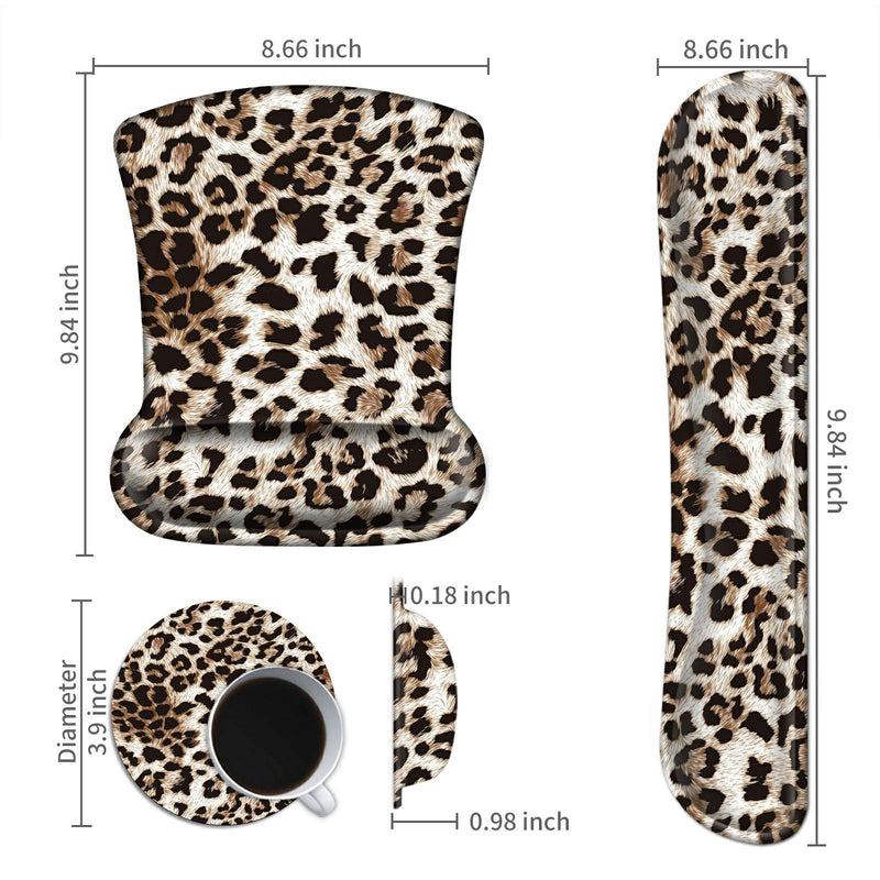 Keyboard Wrist Rest Pad & Mouse pad with Wrist Rest Support Set,Ergonomic Gaming Mouse Pad Coaster Keyboard Wrist Support with Memory Foam for Easy Typing Pain Relief - Leopard Print