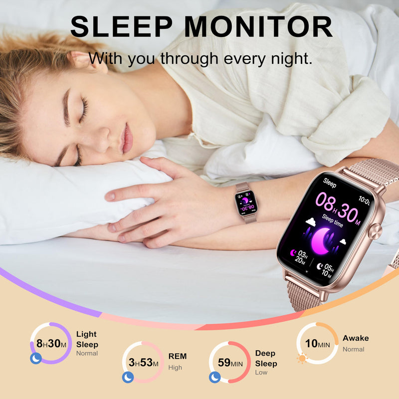 Smart Watches for Women,1.83"&1.27" HD Watch with Calls and Messages/Heart Rate/Sleep/Female Cycle,Fitness Tracker Smartwatch for Android/iOS Compatible,Rose Gold & Gold