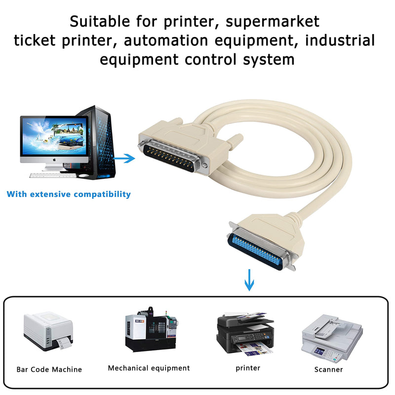 [AUSTRALIA] - XMSJSIY DB25 to CN36 Parallel Printer Cable, DB25 25 Pin Male to CN36 Centronics 36 Pin Male Serial Parallel Printer Extension Cable Adapter for Connect Computers, Printers 25C*30AWG - 1.5M 