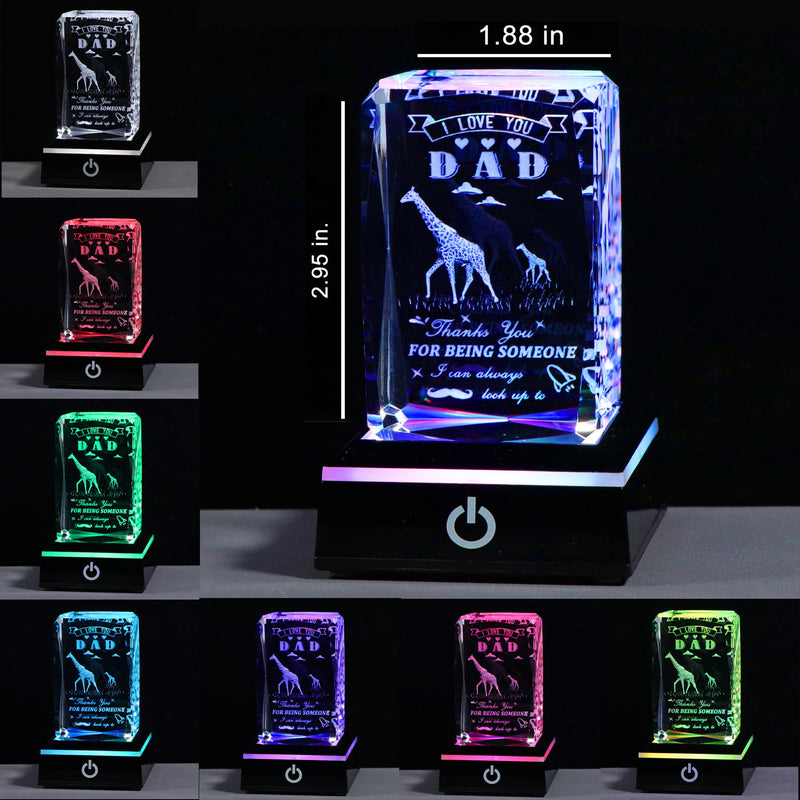 Father Day Gifts for Dad from Daughter Son, 3D Crystal Laser Engraved Giraffe Statue Birthday Gifts for Dad Who Wants Nothing, Personalized Best Dad Ever Gifts Funny New Bonus Dad Gifts DAD GIFTS Giraffe with LED Base