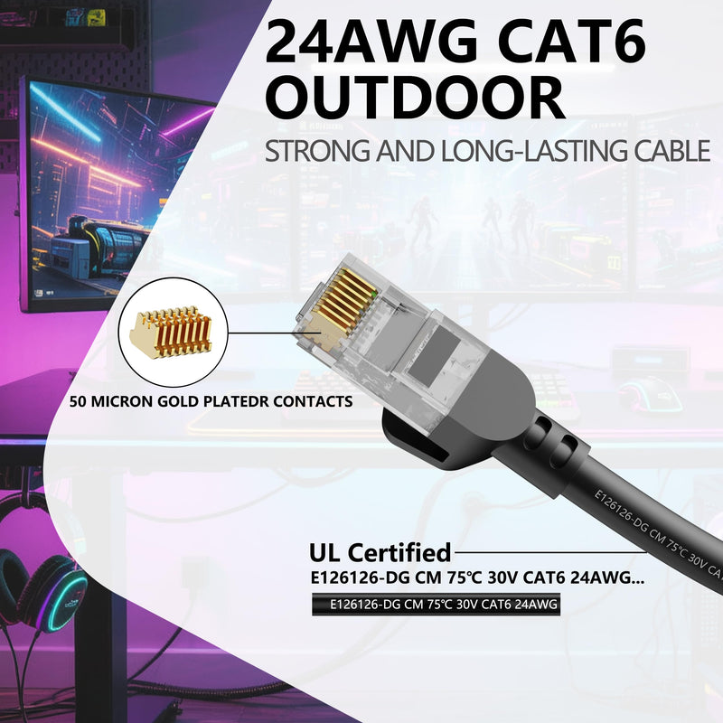 Jadaol Cat6 5ft 24 Pack Patch Cables, 10Gbps High-Speed Ethernet Patch Cables, Support Cat8/7 Network, 24AWG Pure Copper, RJ45 Gold-Plated Connector, LAN Network Cable for Patch Panel to Switch, Black 5ft-24Pack Round