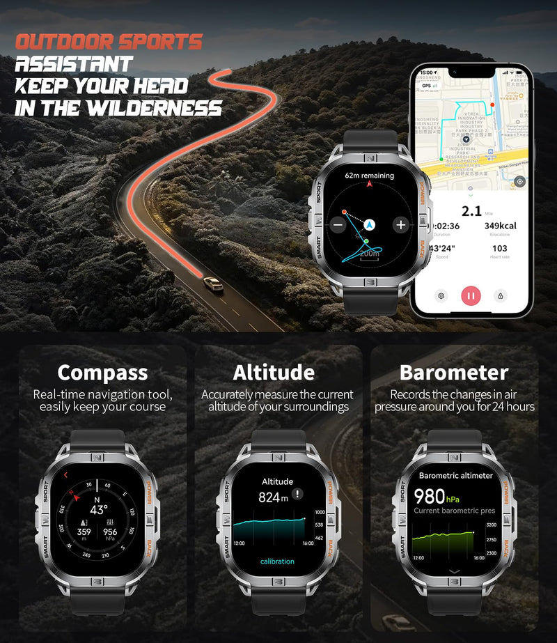 SUNKTA Smart Watches for Men(Answer/Dial Calls),2.01" Ultra Large HD Smartwatch with 60 Days Extra-Long Battery/Heart Rate/Sleep Monitor/Flashlight/2 Straps,Rugged Fitness Watch for iOS/Android Black