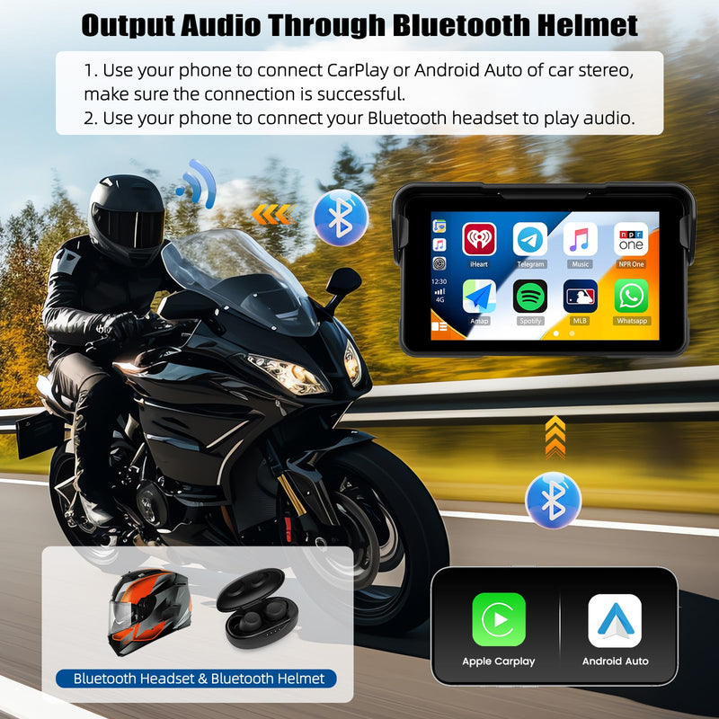 CAMECHO Wireless Motorcycle CarPlay & Android Auto 5 inch Touch Screen Waterproof Portable Moto Car Play Screen with Bluetooth, Navigation, Siri, Google Assistant for Motorbike
