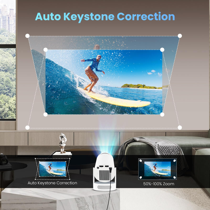 [AUSTRALIA] - Mini Projector with WiFi and Bluetooth, 4K 1080P Support Portable Projector with Speaker, 110'' Big Screen Projection, Auto Keystone, 180° Rotatable Smart Projector for Phone/TV Stick/Laptop White. 