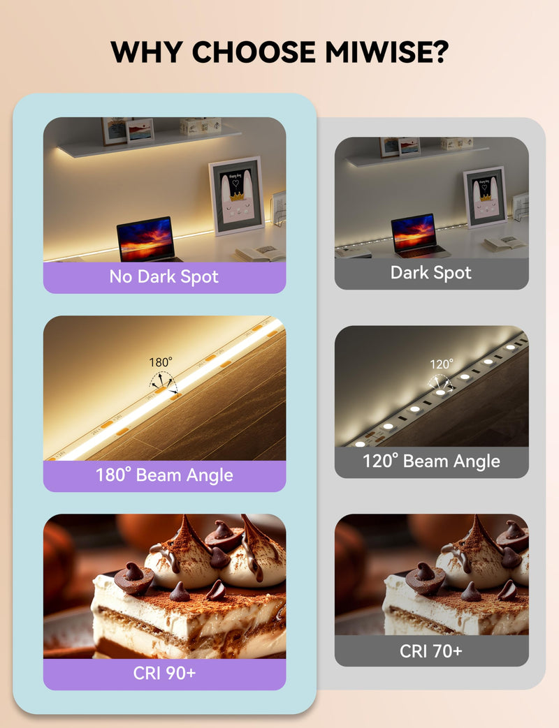 MIWISE COB LED Strip,LED Strip Light 2700K Warm White 20ft Dimmable Super Bright 24V,High Density Flexible Tape Light with RF Remote Timer Function,for Shelf/Cabinet/Bedroom/TV DIY Lighting Project 6.1m