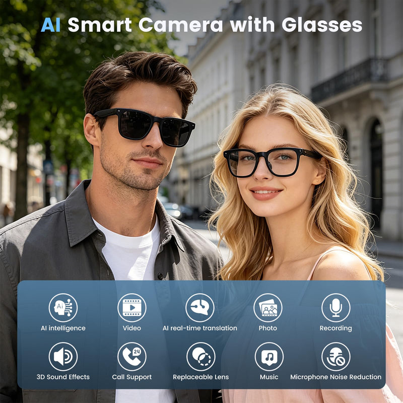 AI Smart Glasses with Camera, 4K HD Video and Recording | 4K HD Video & Photo Capture, Real-Time Translation, Open-Ear Audio, Object Recognition, Bluetooth #1