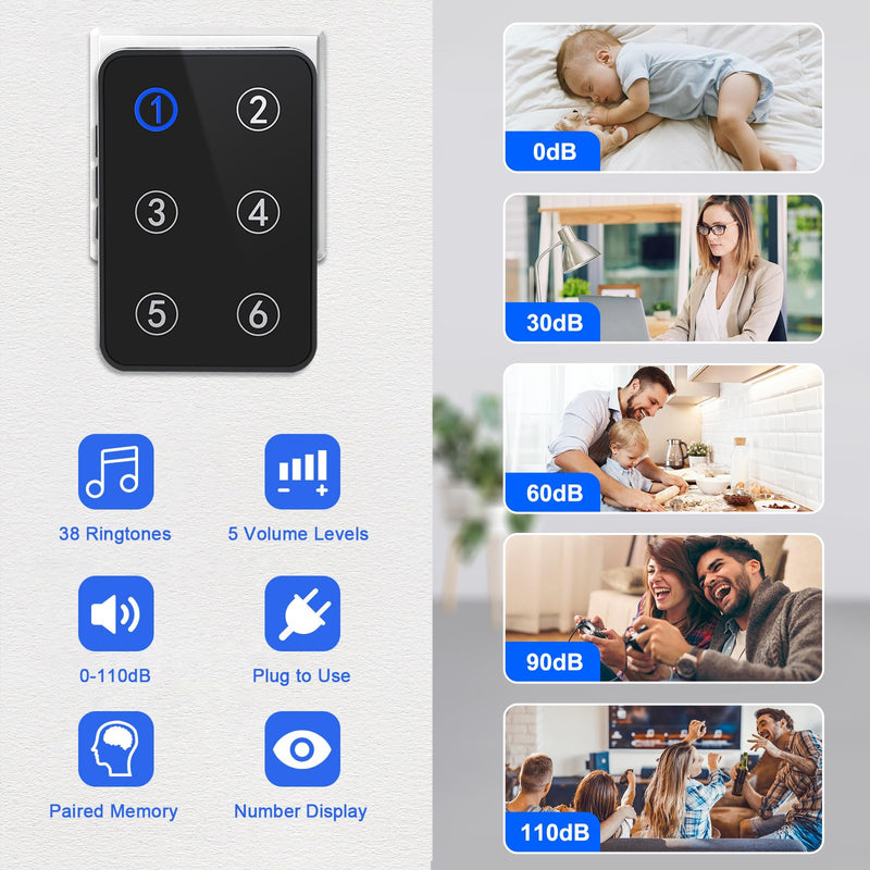 [AUSTRALIA] - Wireless Caregiver Pager Call Button Nurse Call System 500Ft Range with LED Number Display for Elderly/Patient/Disabled at Home/Hospital/Clinic(6 Waterproof Call Button & 1 Receiver) 6 call button + 1 receiver 