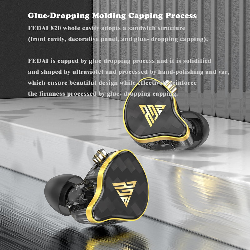 FEDAI 820 in Ear Monitor Headphones, HiFi Stereo IEM Earphones, Noise Isolating Professional Earbuds,Dynamic Dual Driver Wired Earbuds with Detachable Cable, Noise Canceling Headset (Black,with Mic) With mic Black