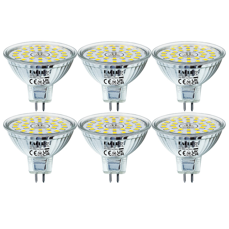 EACLL GU5.3 LED Cool White 6 W Replaces 50 W Halogen MR16 Bulb, Pack of 6, 595 Lumen 6000 K Bulb, AC/DC 12 V Flicker-Free Spotlight, Beam Angle 120 Degree Spot, Non-Dimmable Reflector Lamps 6000 K Cool White Light 6 pcs (pack of 1) 6w