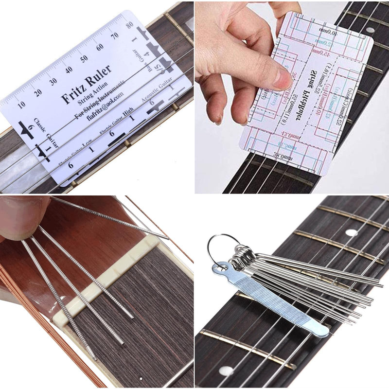 Guitar Luthier Tool Set,Including Fret Crowning File,Guitar Radius Gauge,String Action Ruler Gauge,Blades Feeler Gauge,Needle File,Fingerboard Guards for Guitar and Bass Setup