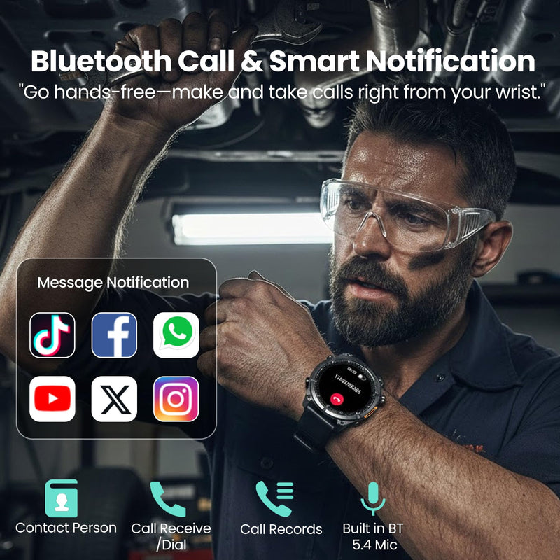 Military Smart Watches for Men, 1.43" AMOLED Fitness Watch with Compass | 24/7 Heart Rate, SpO2 Monitor, Sleep Tracker, Answer/Make Calls, 100+ Sport Modes, Smart Watches for Android iOS