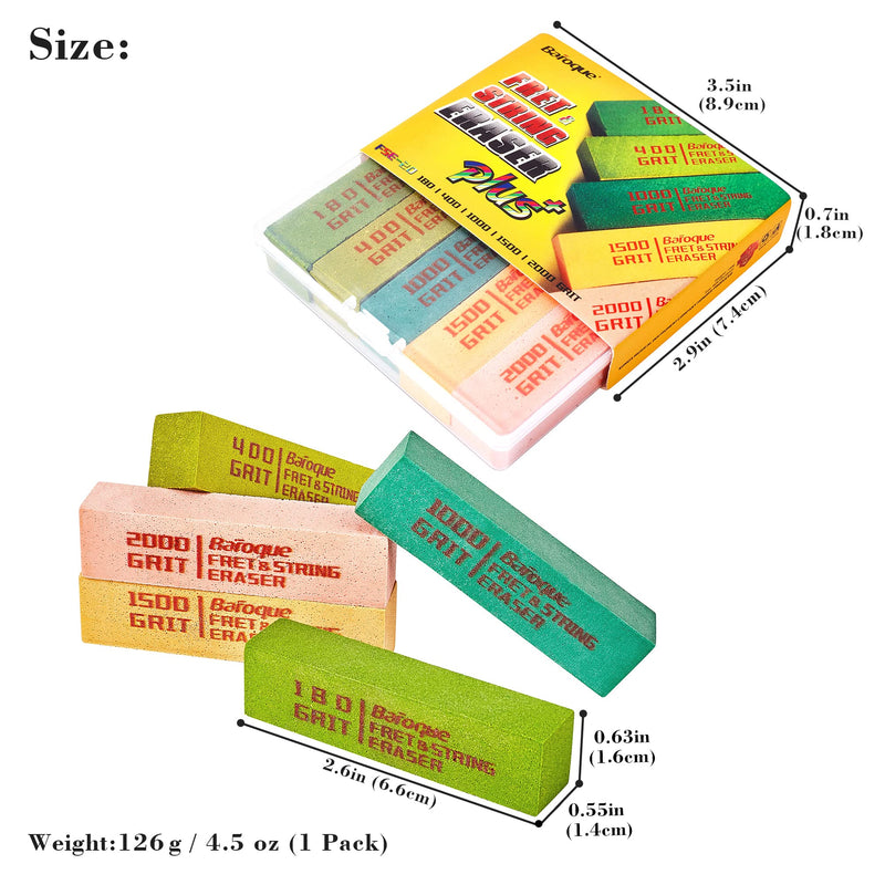 Guitar Fret Erasers, Fret Polishing Abrasive Rubber Blocks, Fret Cleaner Kit, Fret Polish Kit for Fretwire String and Metal, Set of 5 Grits (180 & 400 & 1000 & 1500 & 2000 Grit) 180&400&1000&1500&2000 Grit