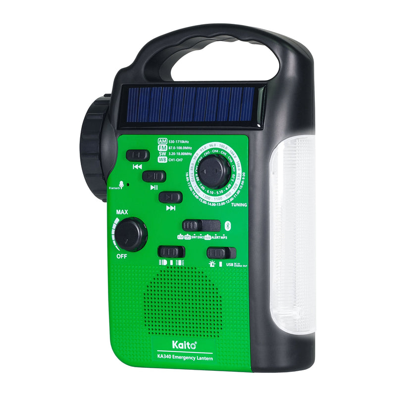 [AUSTRALIA] - Kaito KA340 Solar Dynamo Hand Crank Rechargeable LED Camping Lantern for Emergency AM/FM/SW NOAA Weather Alert Solar Radio with Bluetooth, Flashlight, Phone Charger, MP3 Player & Siren (Green) Green 