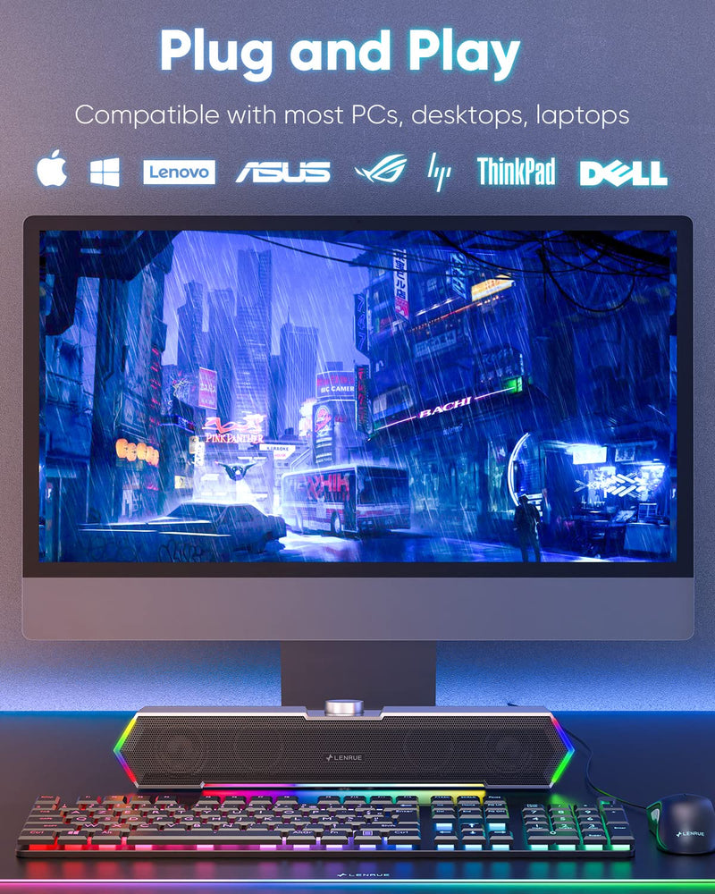 [AUSTRALIA] - LENRUE G11 Computer Speakers for Desktop, Touch Lights PC Speakers with Surge Clear Sound, USB C/USB Powered for Computer Desktop PC Laptop Monitor AUX_Black 