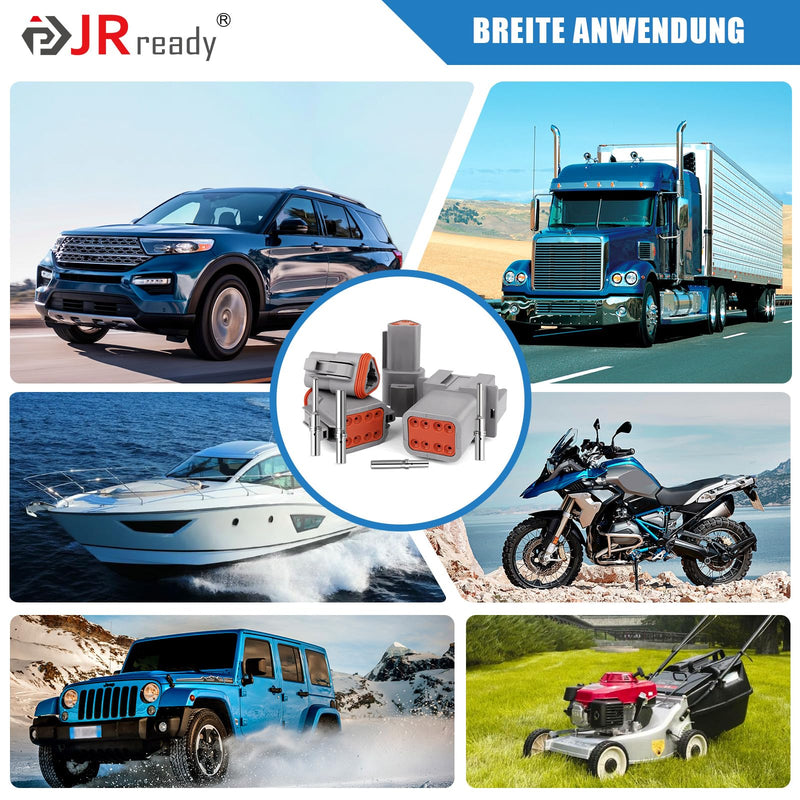 JRready German Plug 2-Pin Grey IP68 Waterproof DT Connector Set 6 Sets with German Terminal Kit Wire Gauge 16-20 AWG for Car, Motorcycle, Truck, Boat 2 Pins 6 Sätze-YK