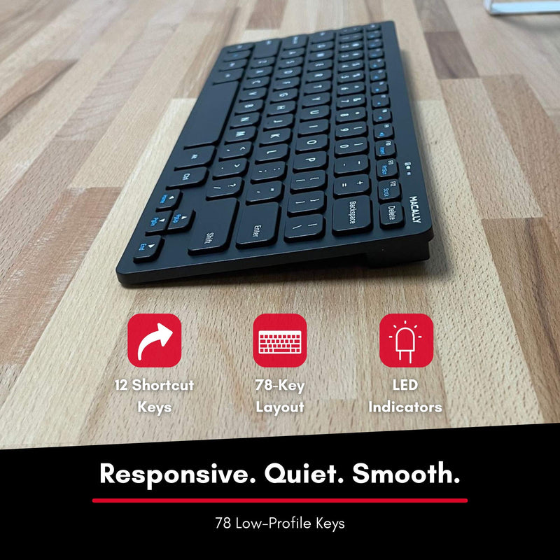 Macally Small Wireless Keyboard and Mouse Combo - an Essential Work Duo - 2.4G Compact Wireless Keyboard Mouse for PC - 78 Key Cordless Mouse and Keyboard Combo with Mini Body and Quiet Click