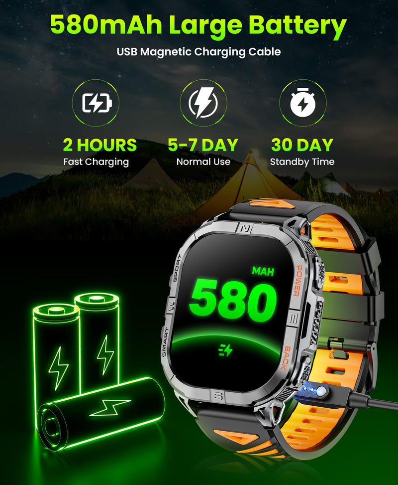 Joautrial Military Smart Watch for Men Built-in GPS with LED Flashlight Compass, 2.13" AMOLED Tactical Smart Watches with Answer/Make Calls, 3ATM Waterproof Fitness Tracker for iPhone Android (Black) Black