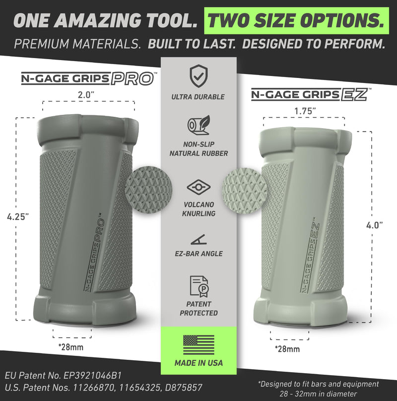 [AUSTRALIA] - N-Gage Grips – Patented Angled Barbell Thick Grips for Joint Support & Muscle Activation – Ergonomic Bar Attachments for Strength Training - Gym Accessories Manufactured in the USA (1 Pair) EZ (The Smaller Grips) 