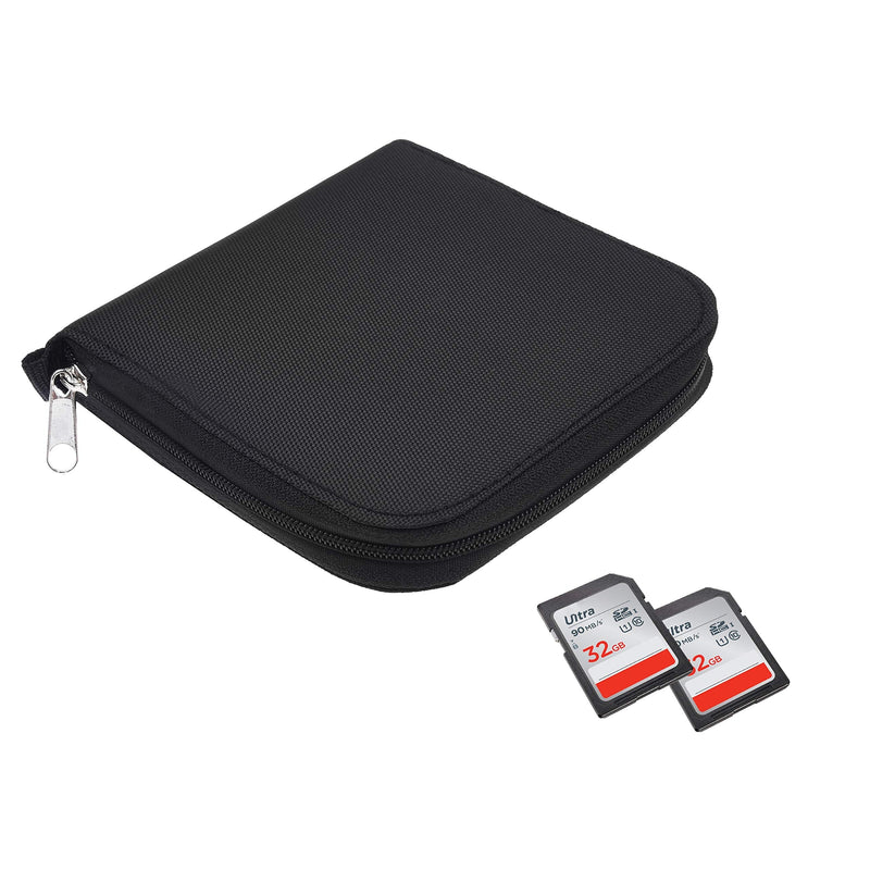 Memory Card Case - Fits up to 88x SD, SDHC, Micro SD, Mini SD and 4X CF - Holder with 88 Slots (8 Pages) - for Storage and Travel - Microfiber Cleaning Cloth, Carabiner and Labels Included (Black)