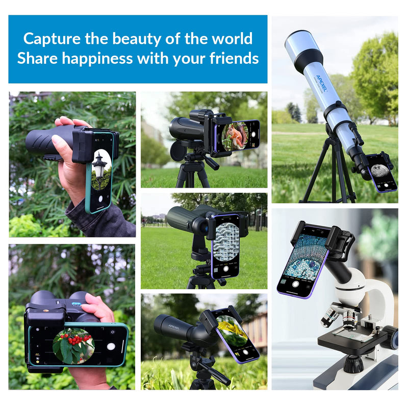 [AUSTRALIA] - APEXEL Telescope Phone Adapter, Binocular Photo Adapter for Android & iPhone, Phone Holder Mount for Telescope, Monocular, Binocular, Microscope, Spotting Scope. (Including Bluetooth Shutter Remote) With Shutter Remote 